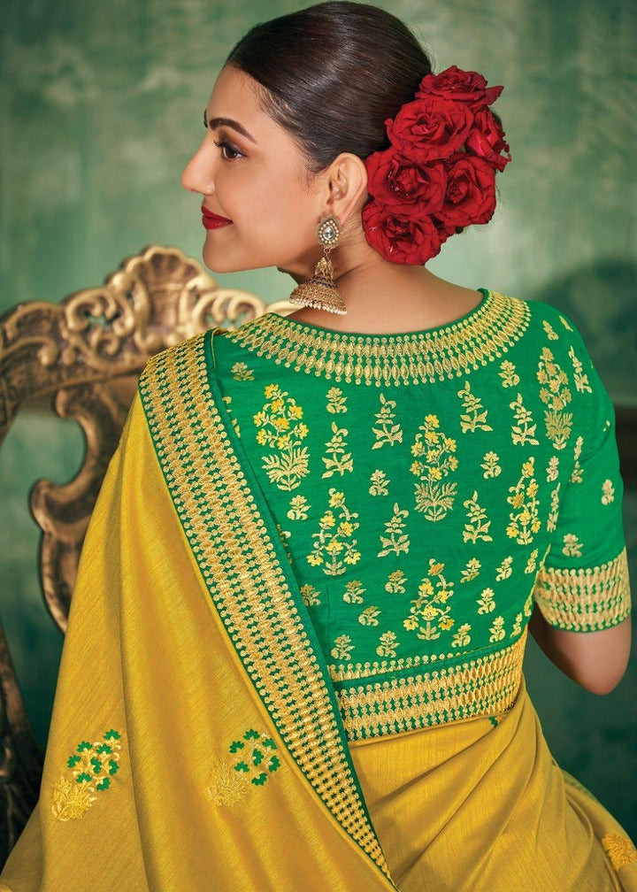 Tuscany Yellow Zari Woven South Silk Saree | Stitched Blouse - qivii