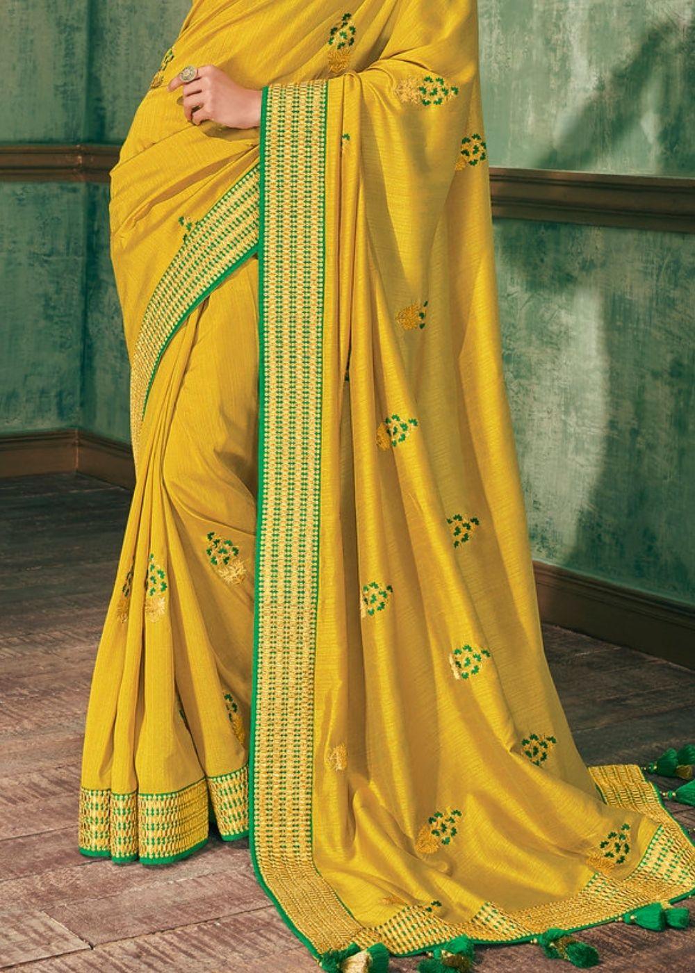 Tuscany Yellow Zari Woven South Silk Saree | Stitched Blouse - qivii