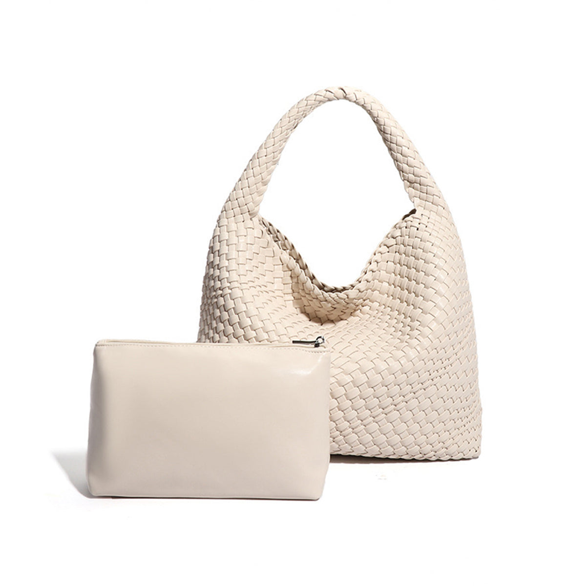 Ounamei Woven Tote Bag with Clutch | Extra Large Vegan Leather Shoulder & Handbag for Women