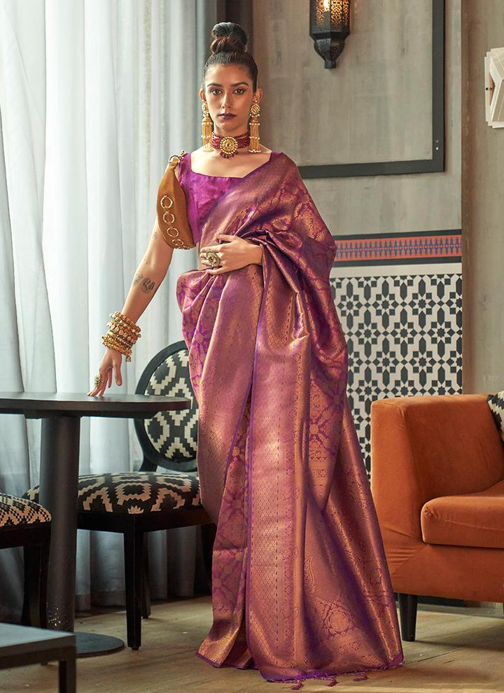 Two Tone Silk Weaving Purple Saree  - By Kreeva