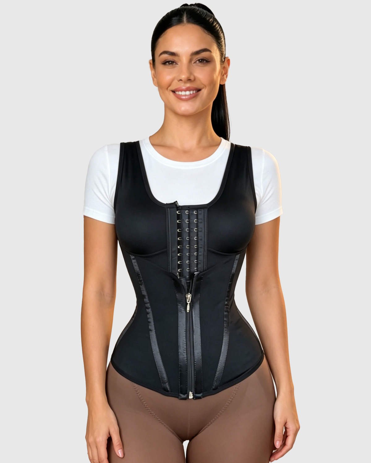 Double Compression Waist Trainer Corset with Hook-and-Eye & Zipper Closure