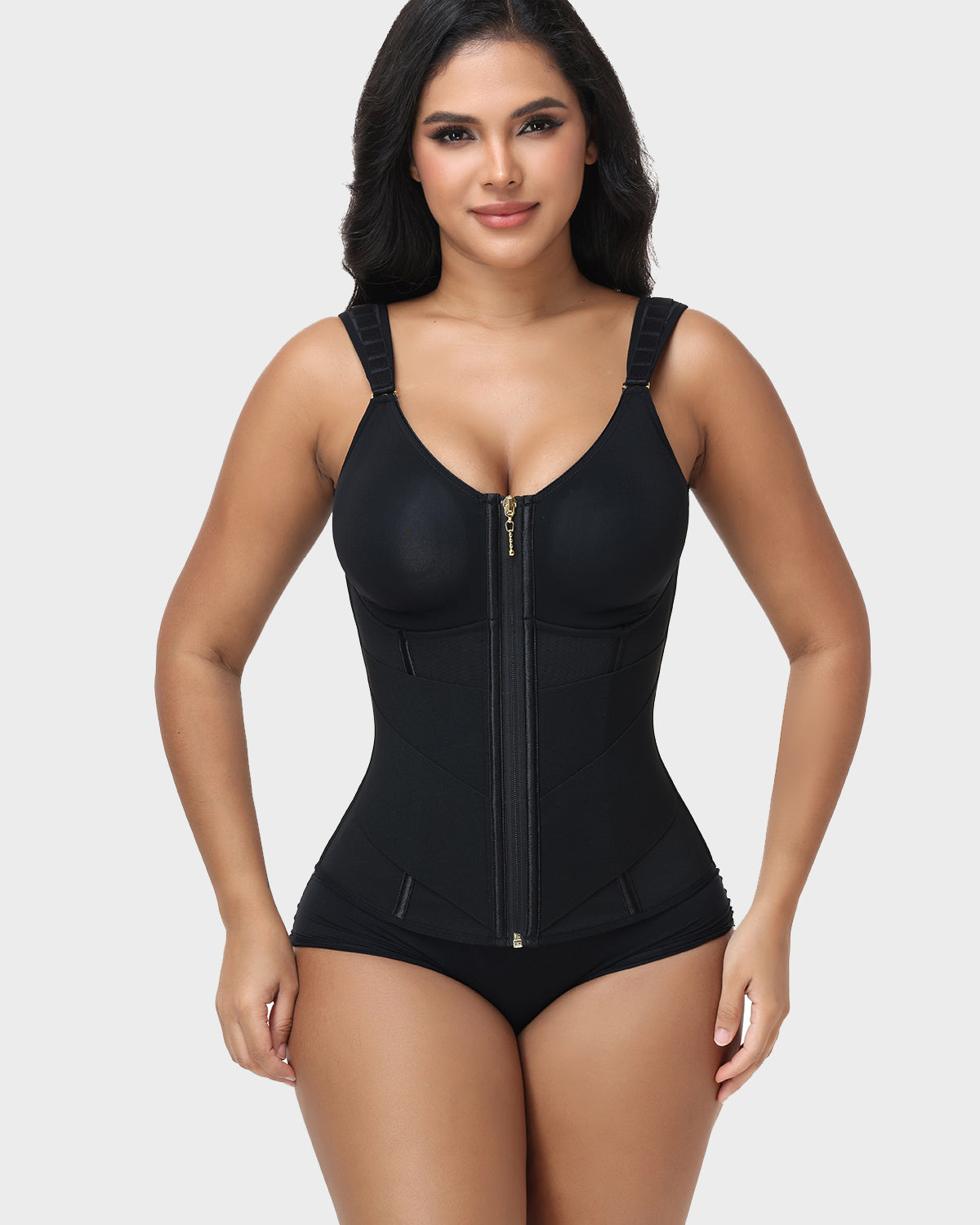 Double Compression Wide Adjustable Strap Waist Trainer Zipper Shaping Vest