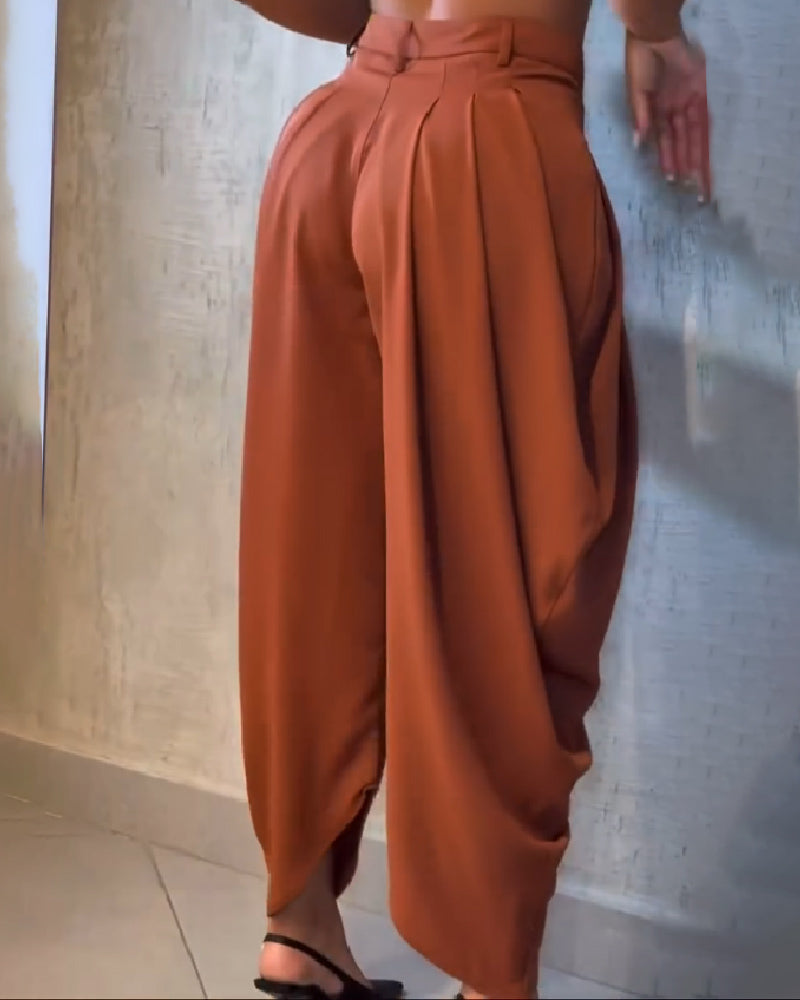 Shapshe® Leisure High Waisted Pleated Wide Leg Harem Pants  - By Qivii