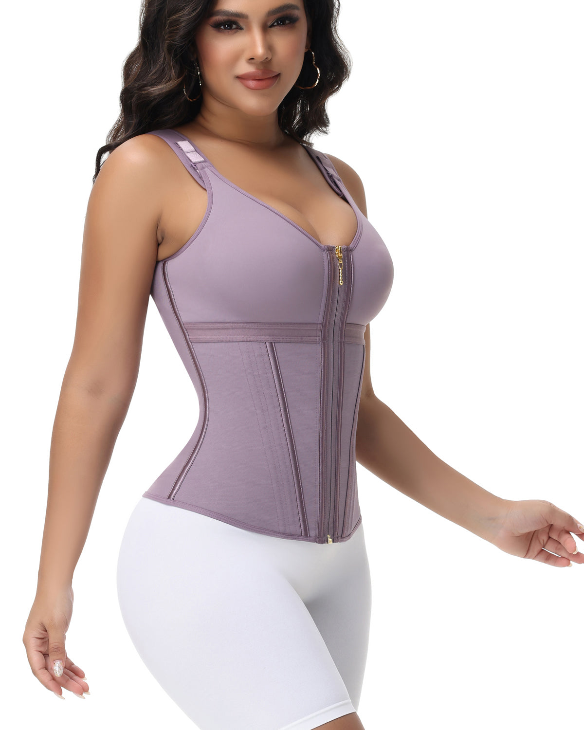 Shapshe® Women's Boned Latex Zipper Corset Tummy Control Body Shaper Vest With Bra  - By Qivii