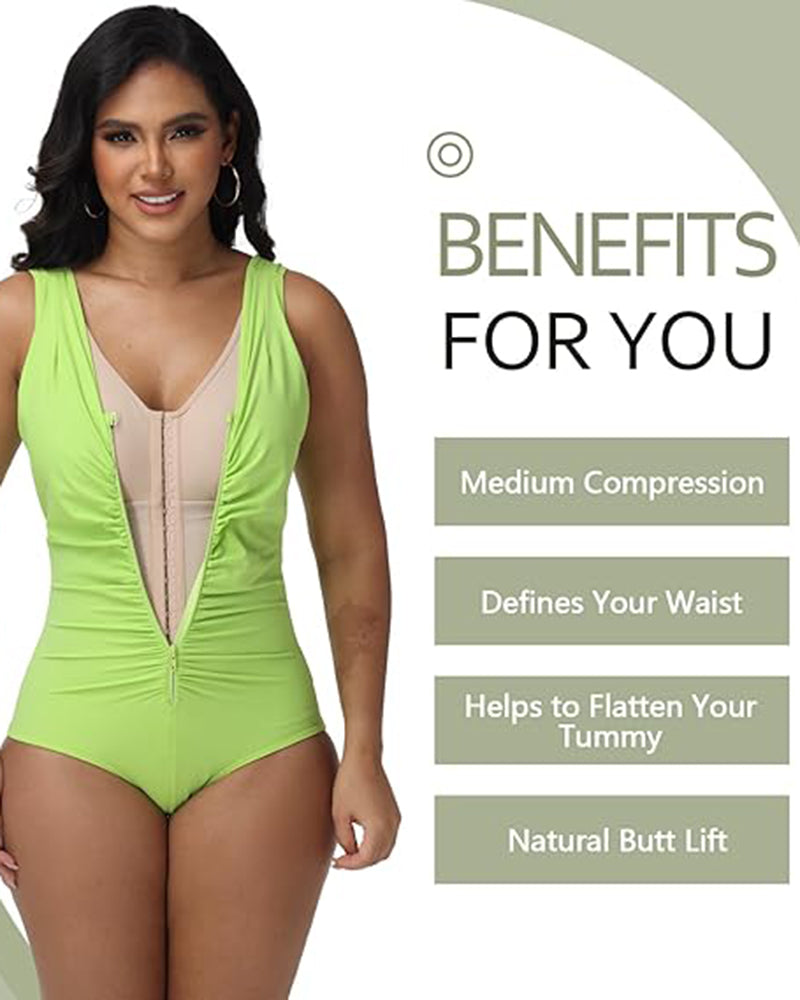 Shapshe® One Piece Deep V Ruched Tummy Control Swimsuit  - By Qivii