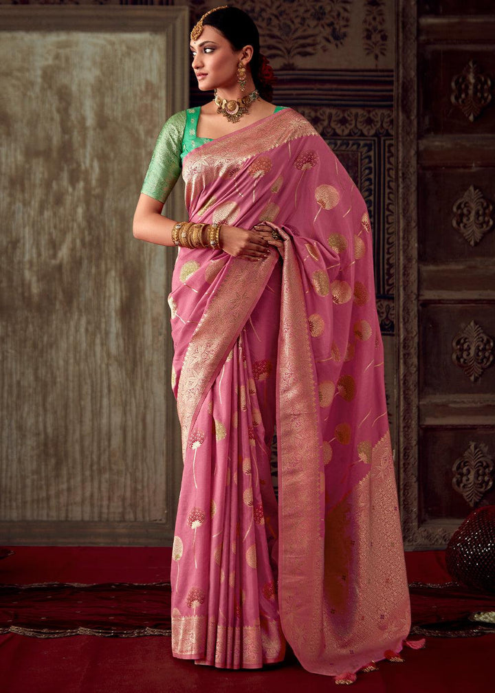 Ultra Pink Meenakari Weaving Dola Silk Saree - qivii