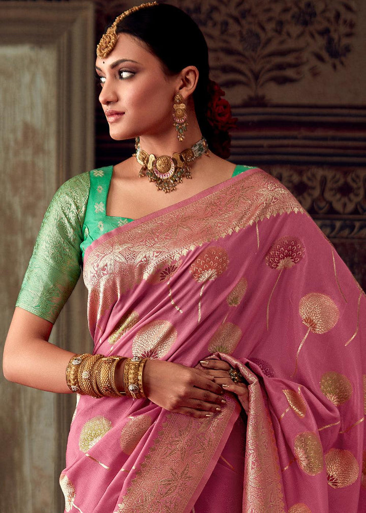 Ultra Pink Meenakari Weaving Dola Silk Saree - qivii