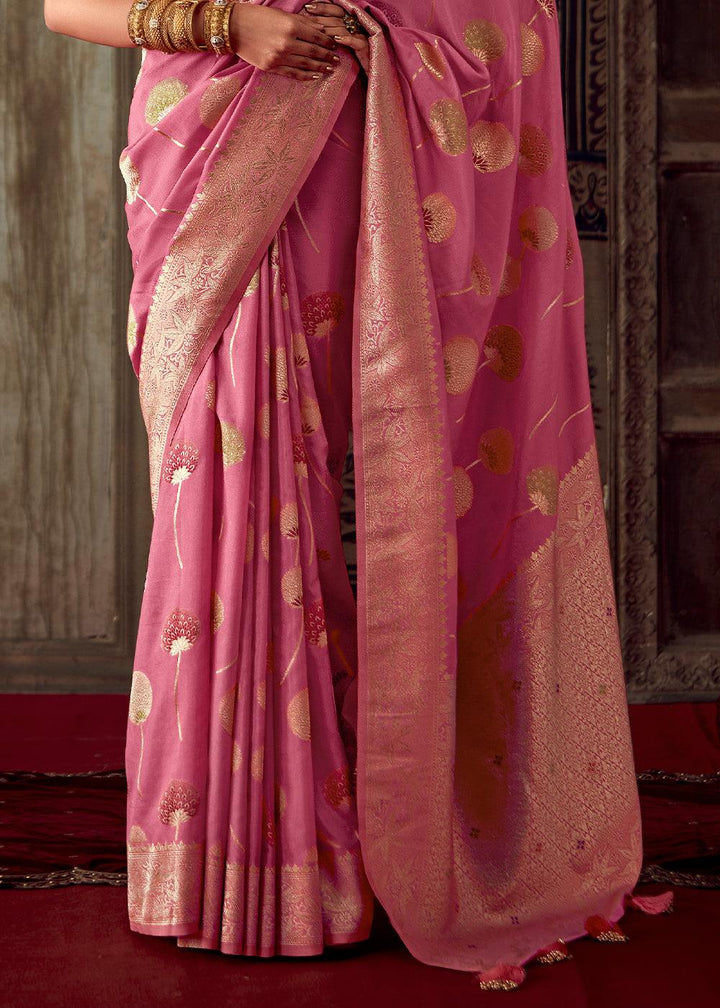 Ultra Pink Meenakari Weaving Dola Silk Saree - qivii