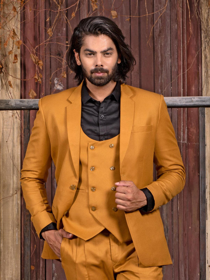 Unique Mustard Color Men's Single Breasted Blazer