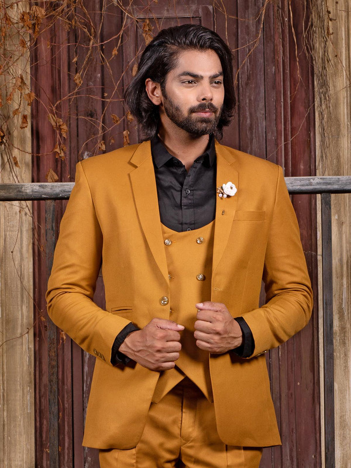 Unique Mustard Color Men's Single Breasted Blazer