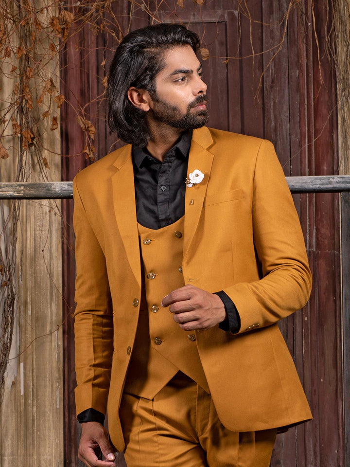 Unique Mustard Color Men's Single Breasted Blazer