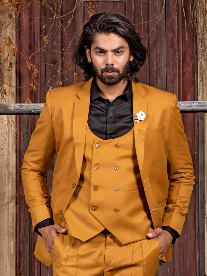 Unique Mustard Color Men's Single Breasted Blazer