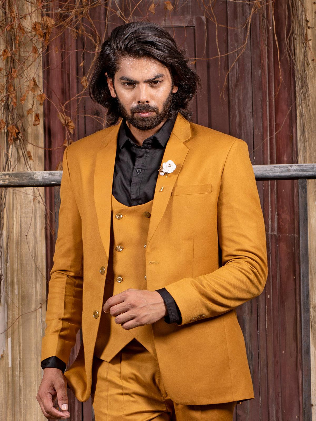 Unique Mustard Color Men's Single Breasted Blazer