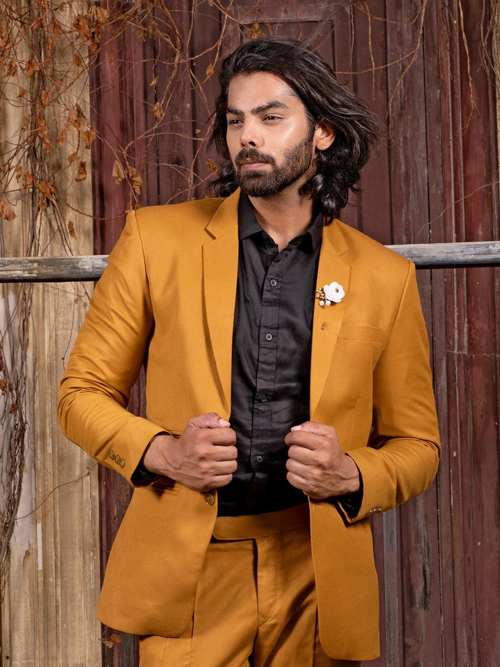 Unique Mustard Color Men's Single Breasted Blazer