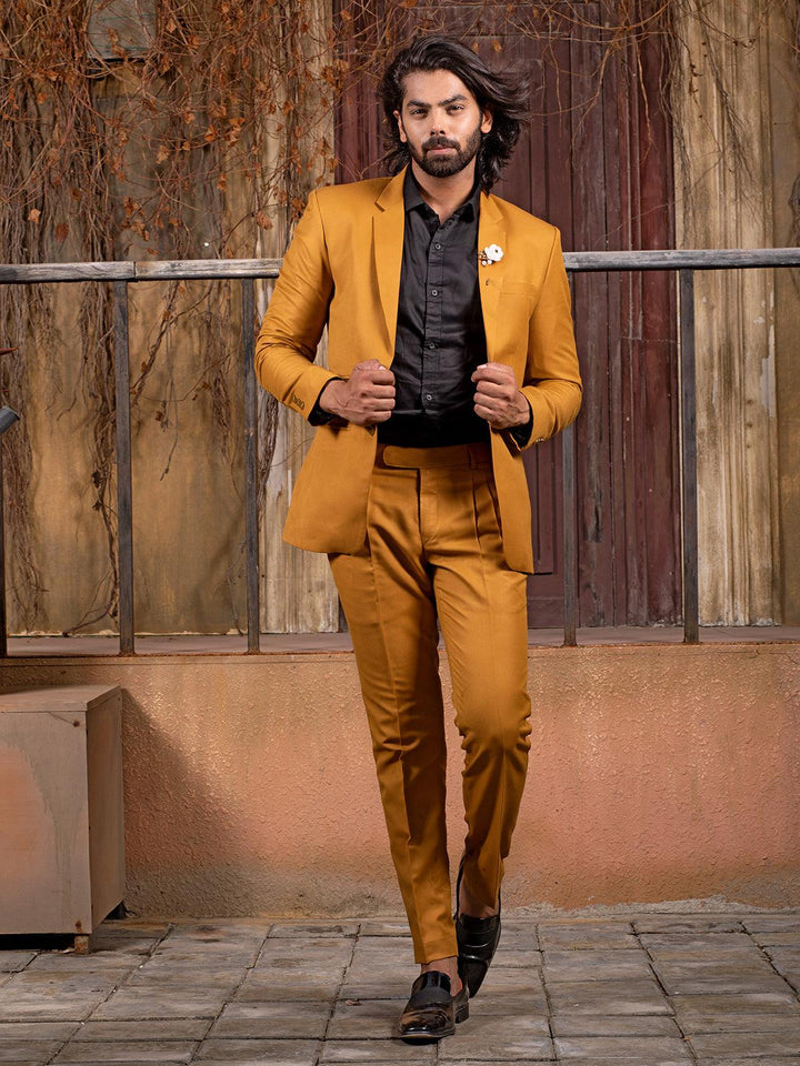 Unique Mustard Color Men's Single Breasted Blazer