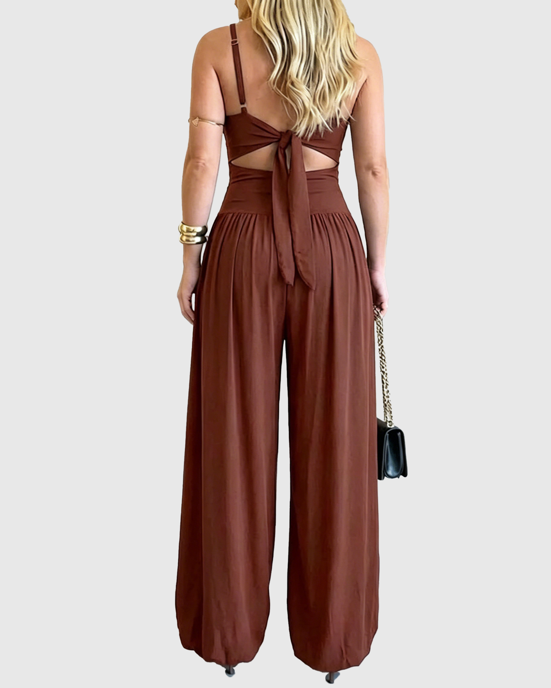Solid Color Cut-out Cami Backless Jumpsuit  - By Qivii