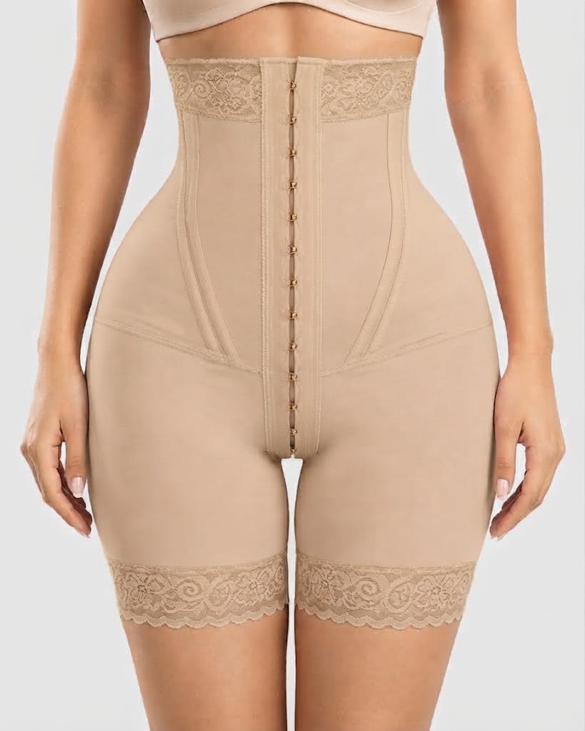 Lace High Waist Hook Eye Tummy Control Butt Lifting Shaping Shorts