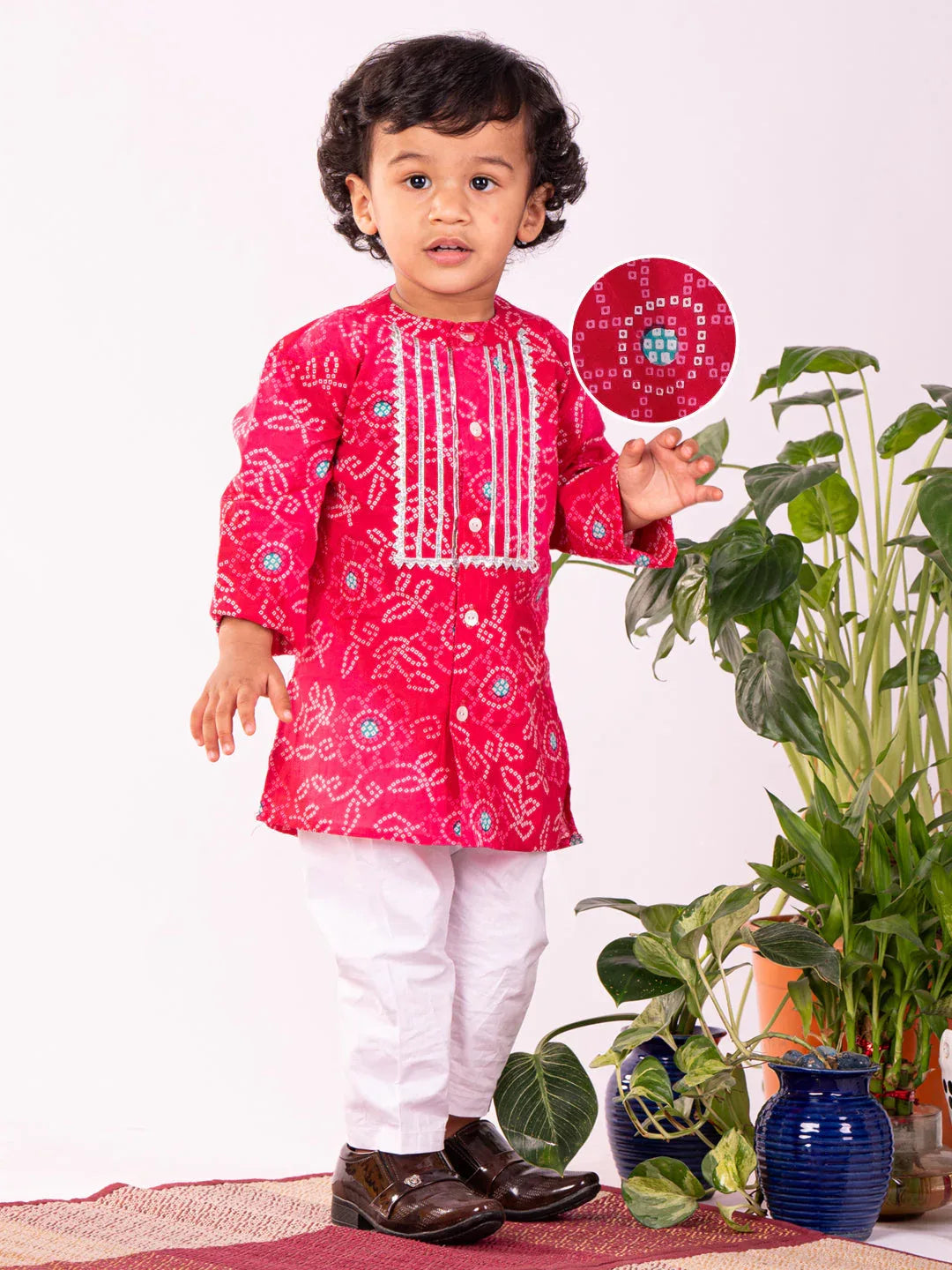 Infant Boy's Pink And White Cotton Kurta Pyjama Set