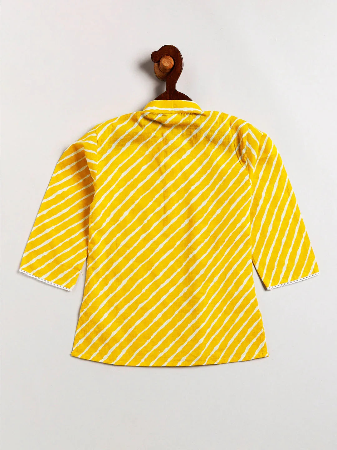 Infant Boy's Yellow And White Cotton Kurta Pyjama Set