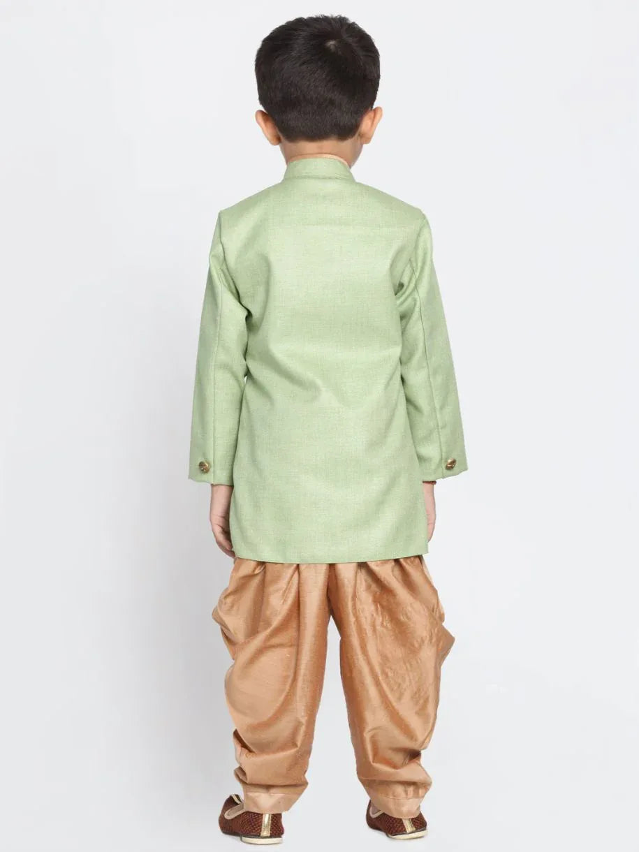 Boy's Green Jute Silk Blend Sherwani Set