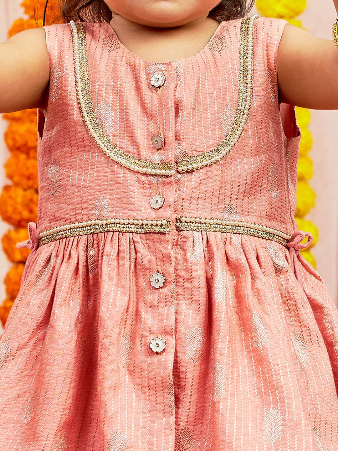 Girl's' Pink Kurta Pant Set