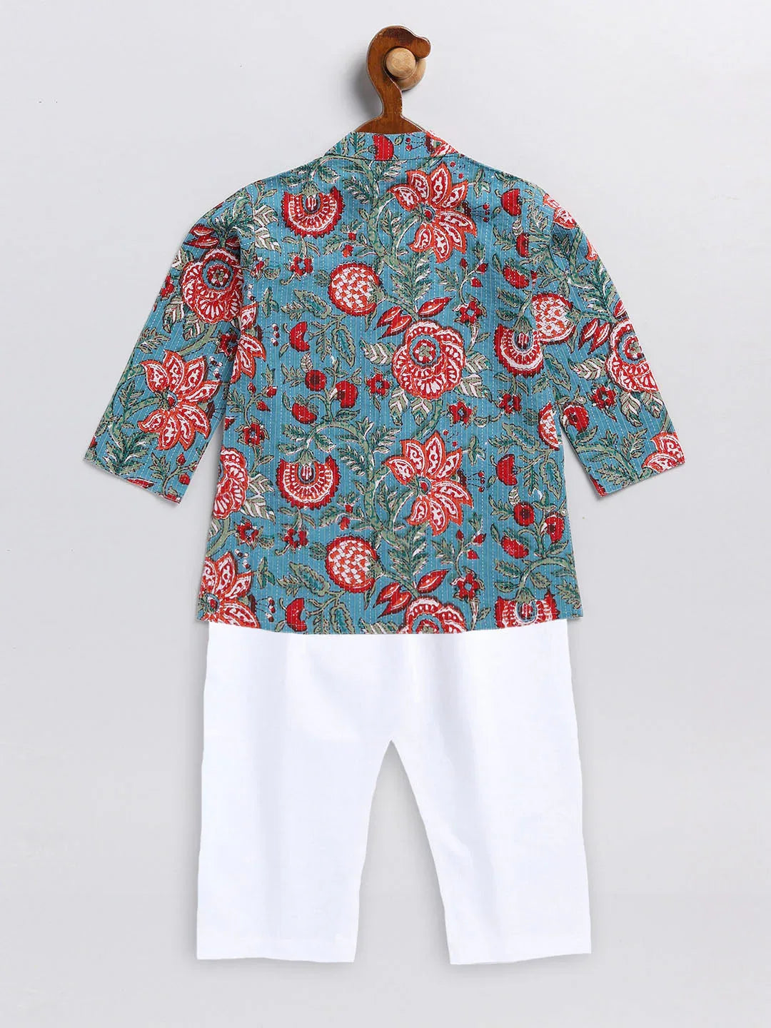 Sishu Boy's Green Kalamkari Floral Printed Cotton Kurta Pyjama Set