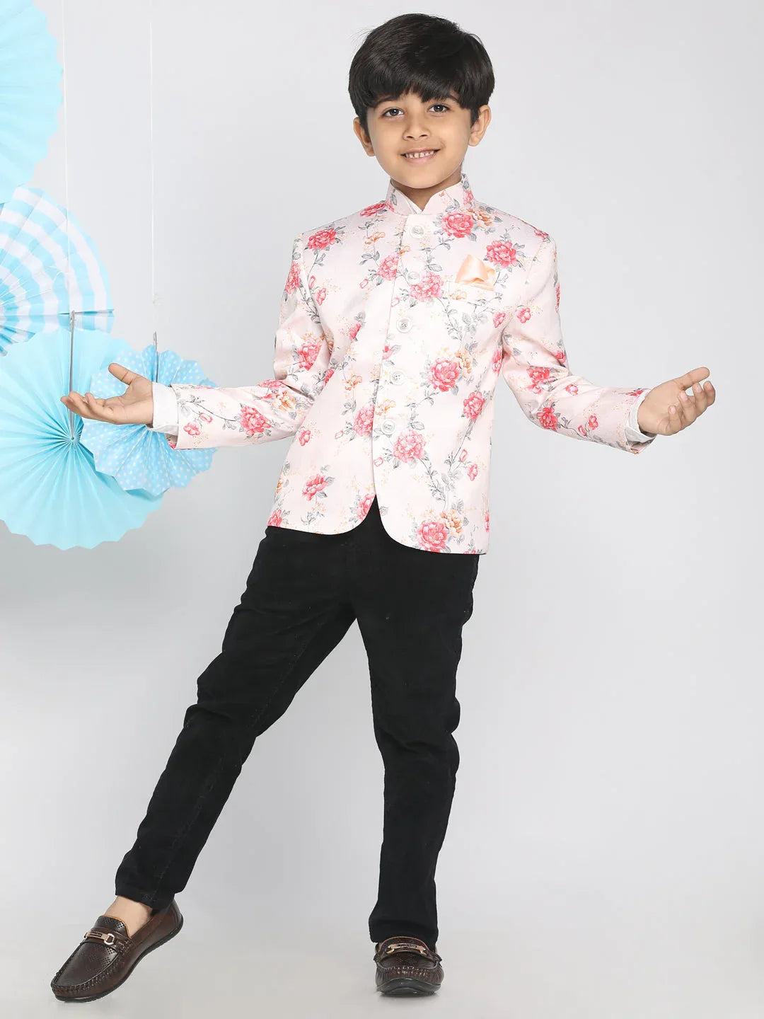 Floral Printed Peach Bandhgala Prince Coat Jodhpuri