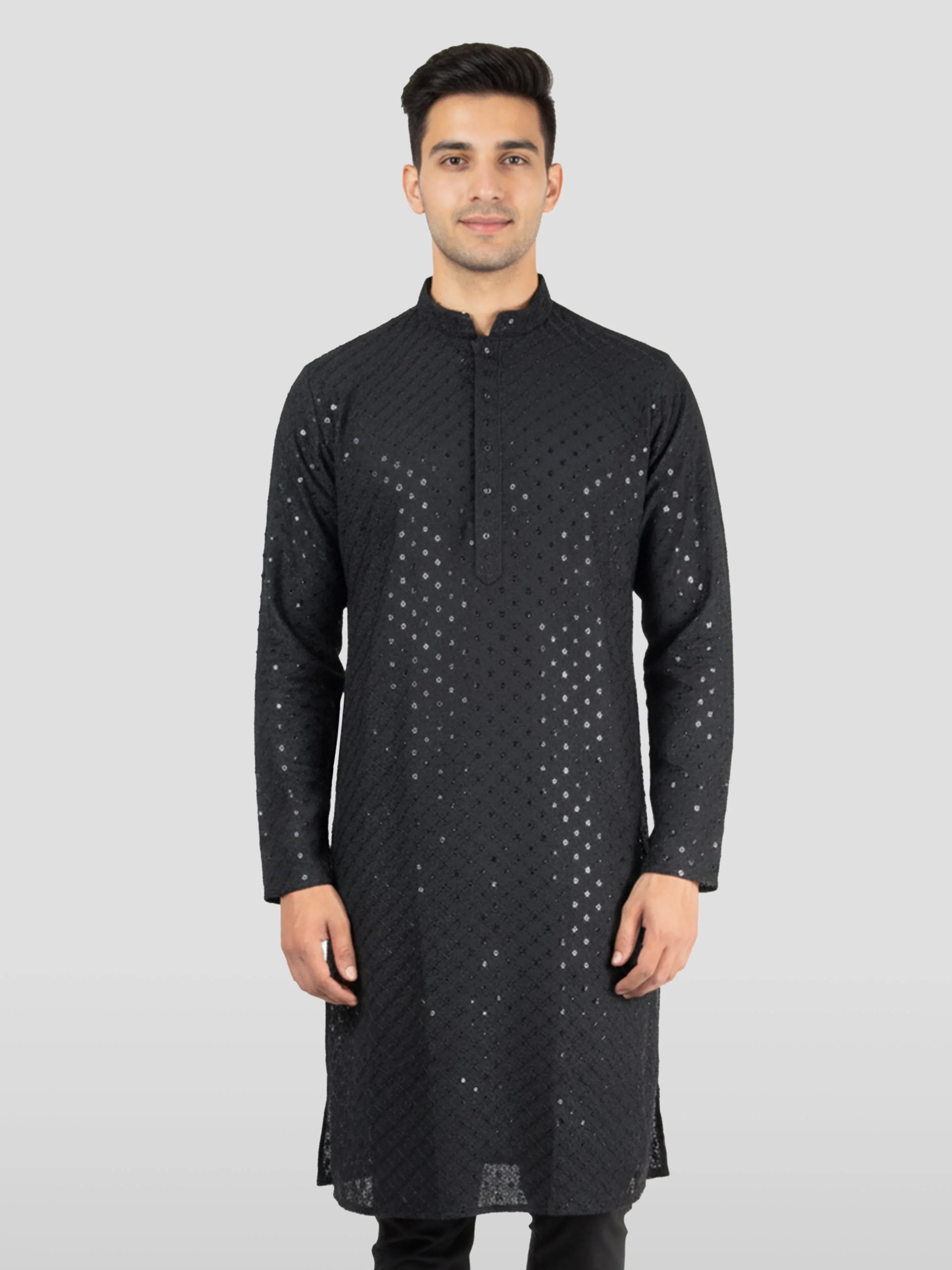 Men's Black Cotton Blend Kurta
