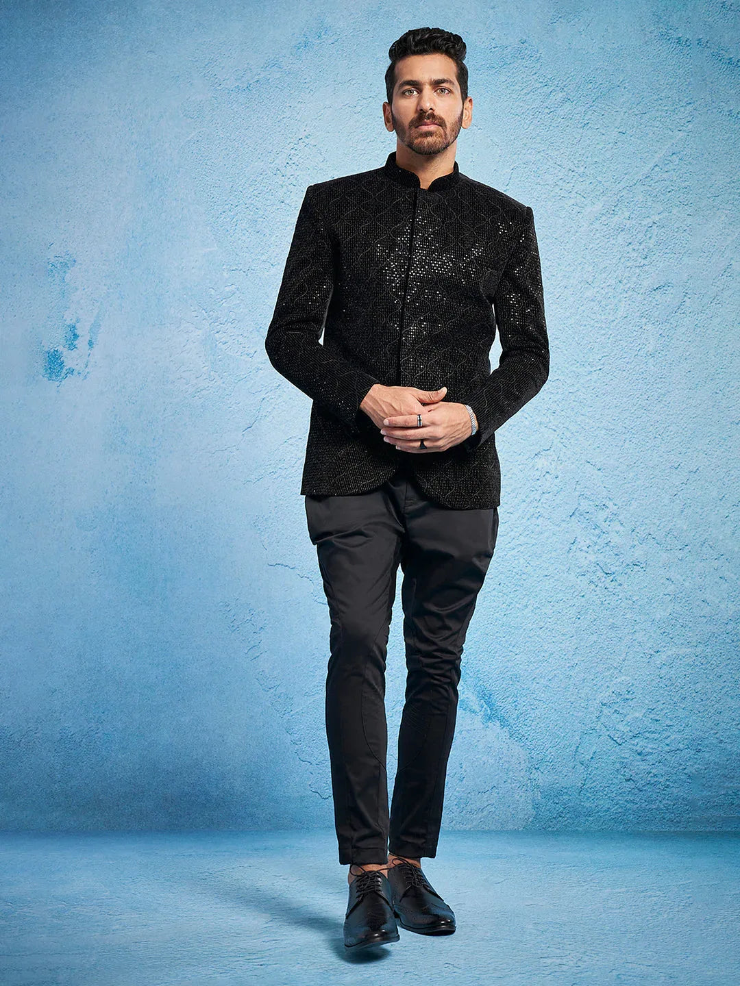 Men's Black - Jodhpuri Pyjama Set