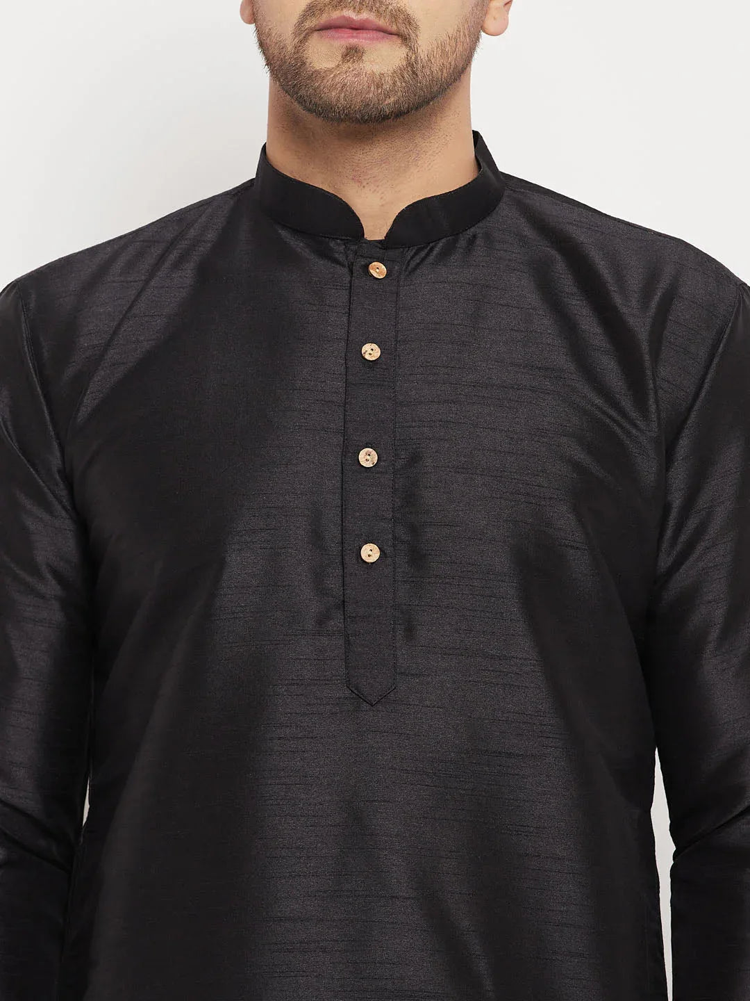 Men's Black Silk Blend Kurta And Black Pant Style Pyjama Set