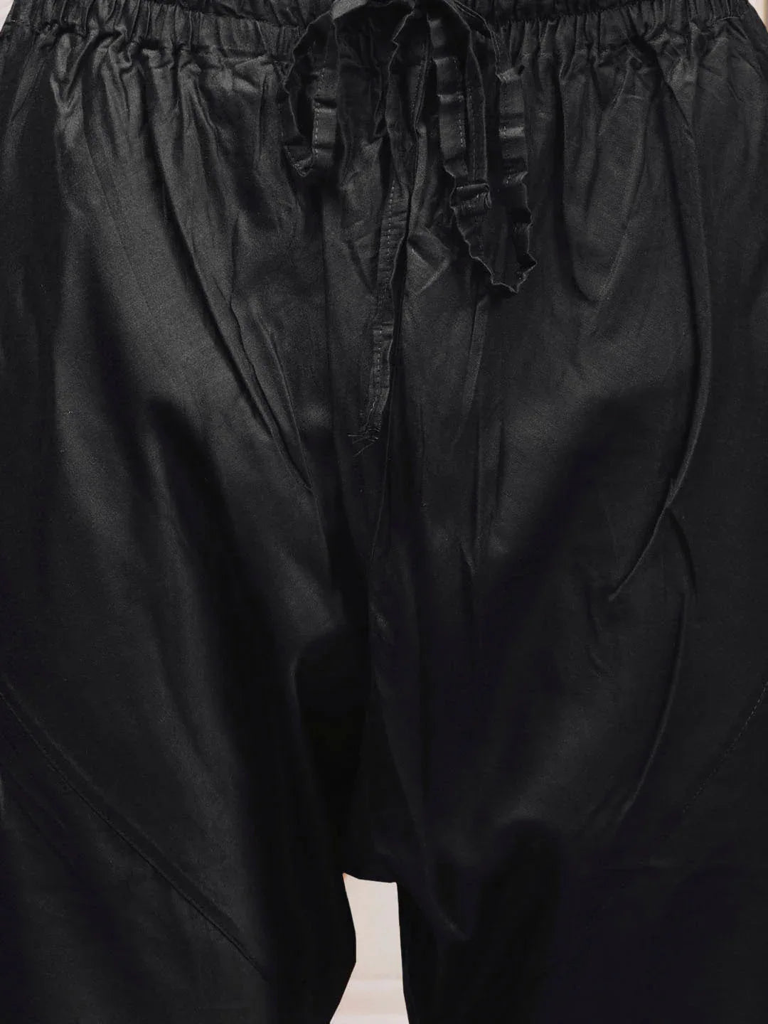 Men's Black Silk Blend Sherwani Kurta Pyjama And Dupata Set