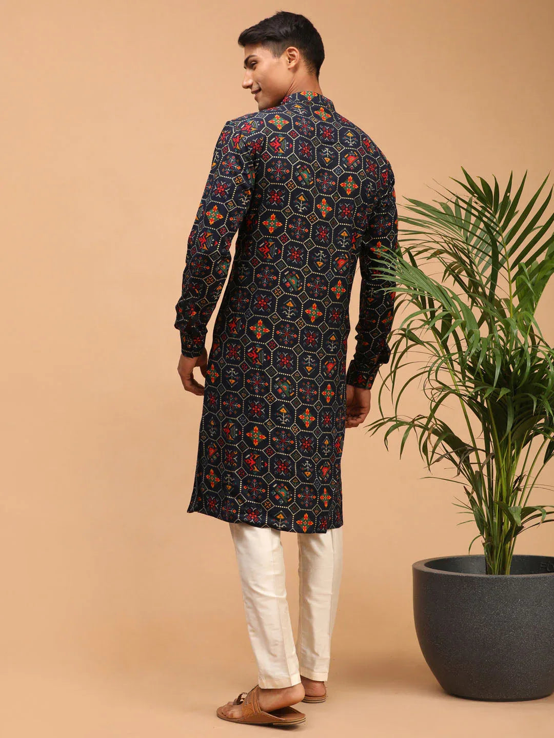 Men's Blue Printed Rayon Kurta With Pant Set