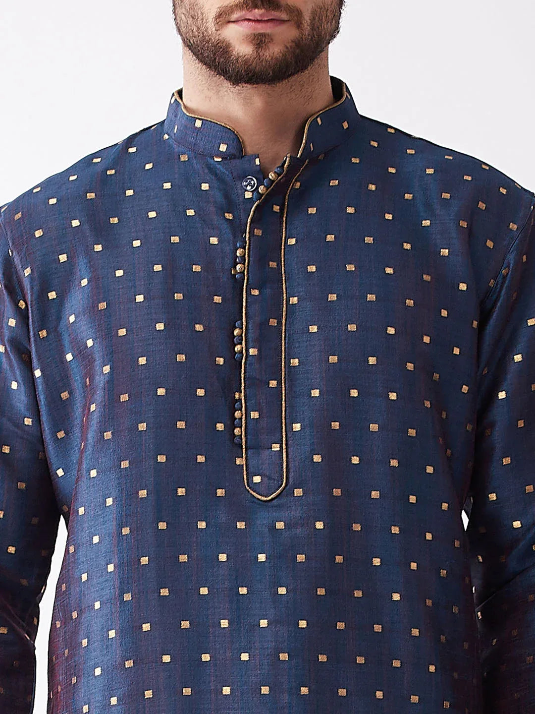 Men's Blue Zari Weaved Kurta Dhoti Set
