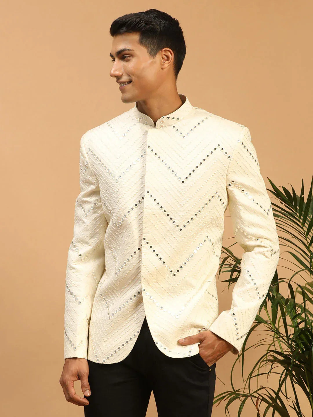 Men's Cream Mirror Jodhpuri