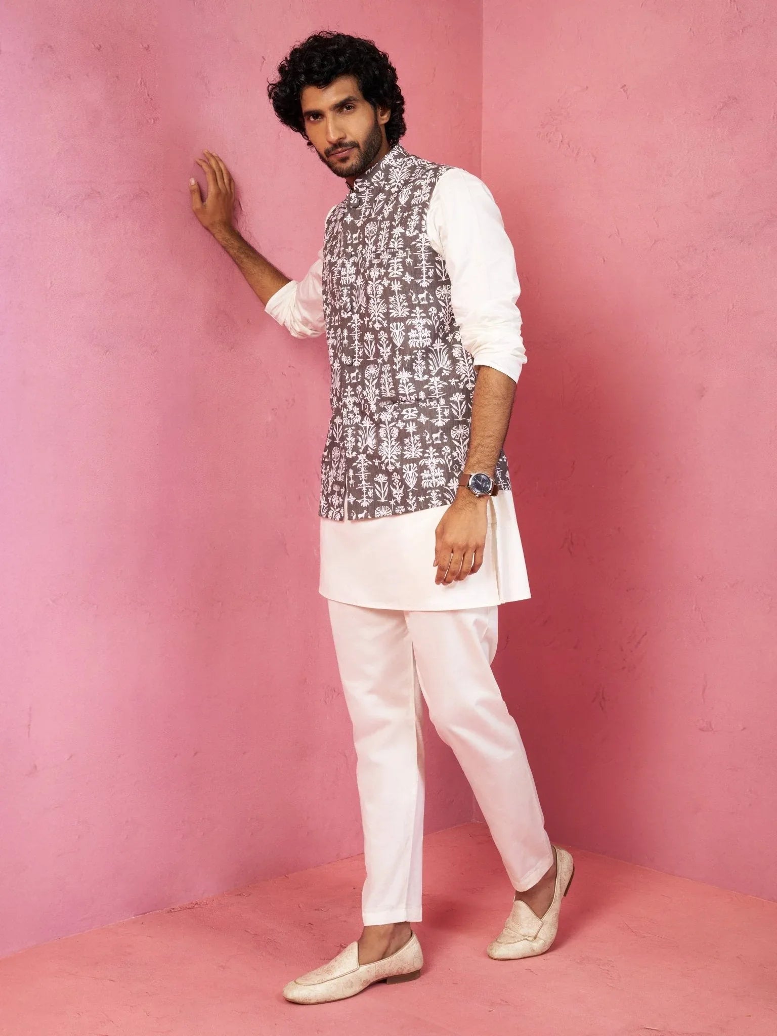 Men's Grey Nehru Jacket Set