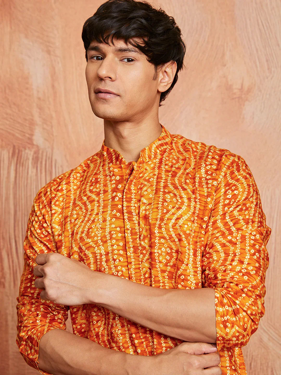 Men's Mustard Rayon Kurta And Pant Style Pyjama Set