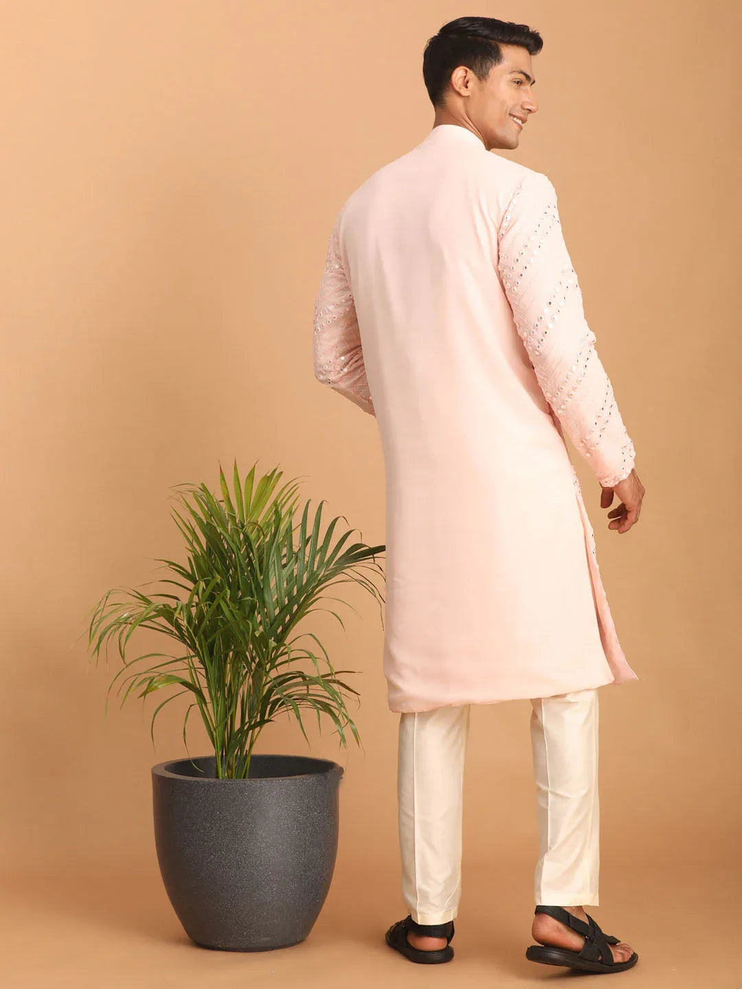 Men's Pink Mirror Kurta Pant Set