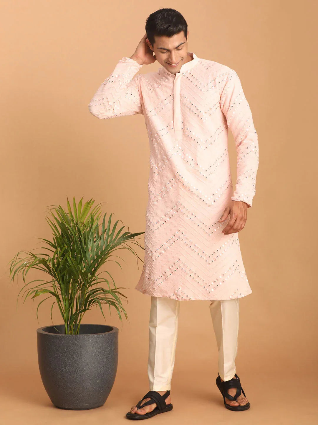 Men's Pink Mirror Kurta Pant Set