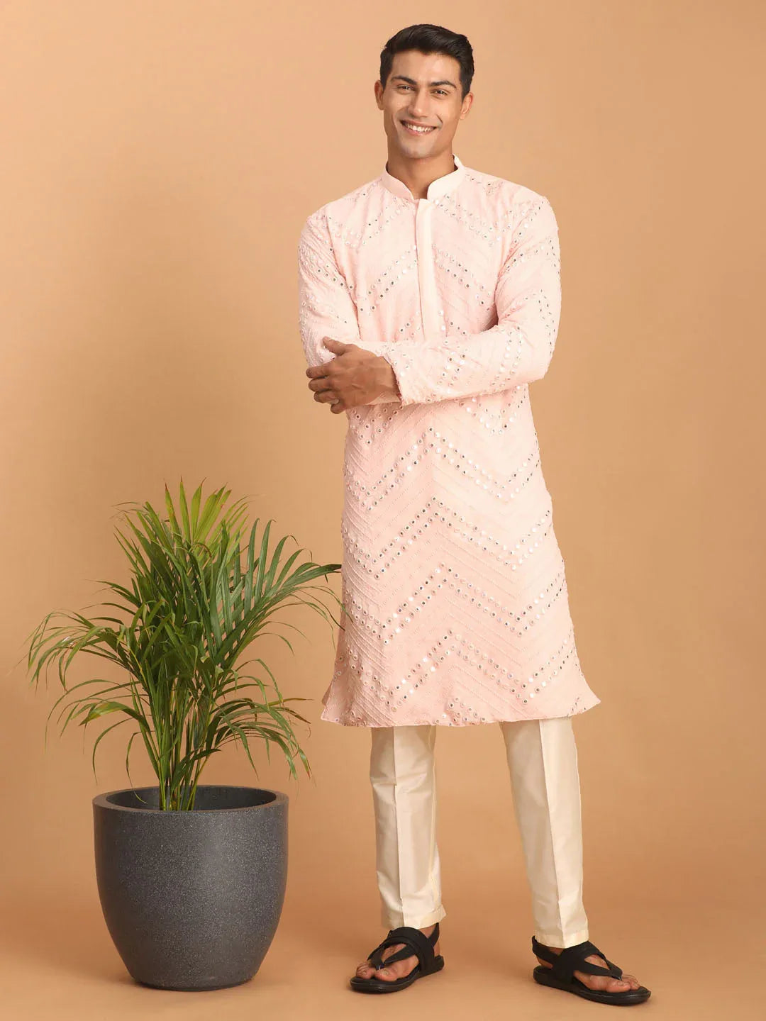 Men's Pink Mirror Kurta Pant Set