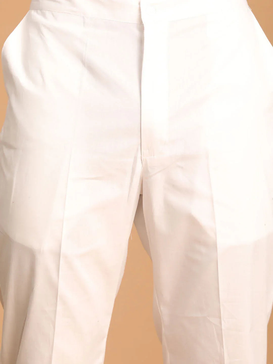 Men's White And Blue Geometrical Striped Printed Curved Kurta With White Pant Set