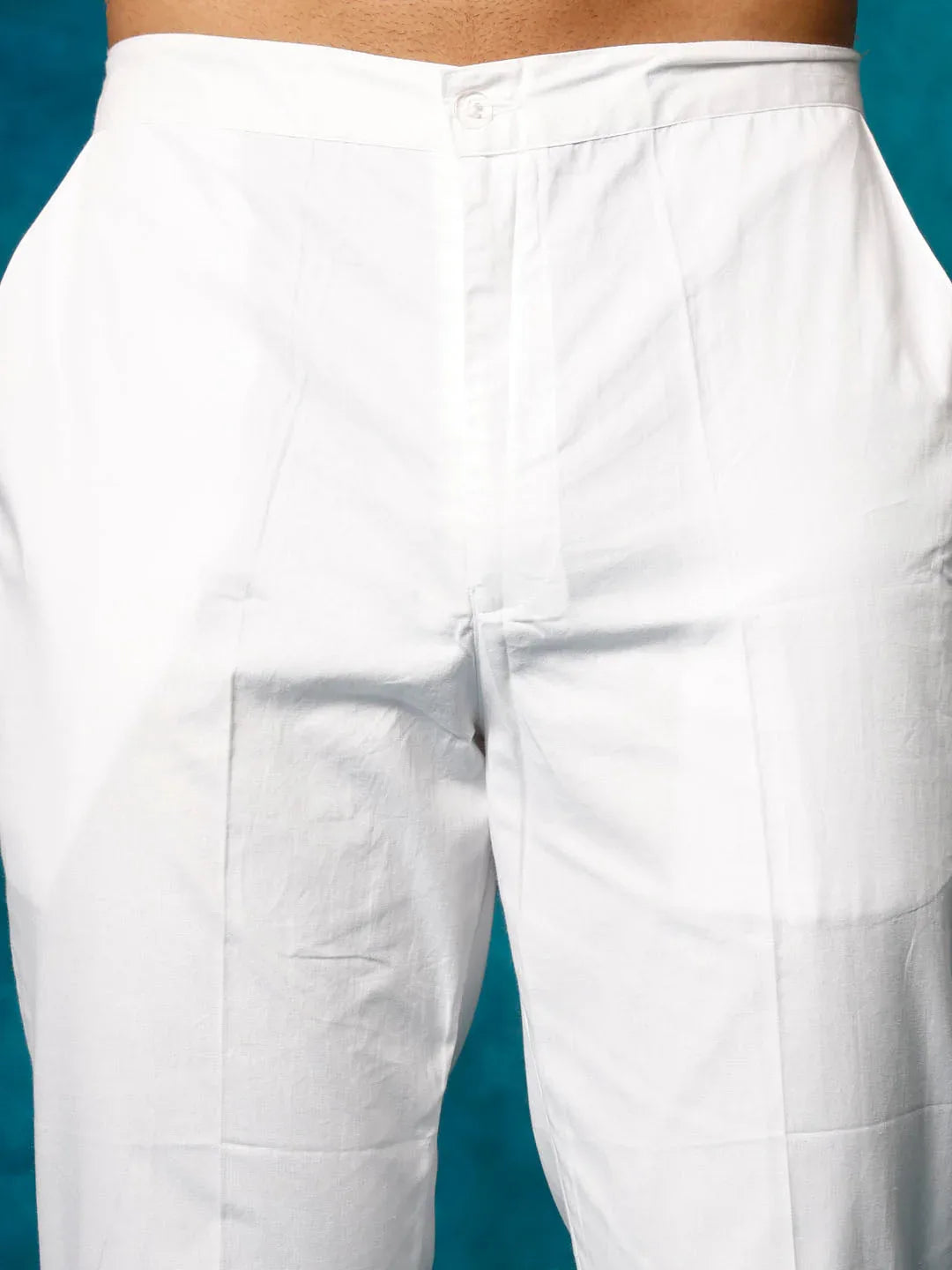 Men's White Cotton Blend Sunflower Print Kurta Pant Set