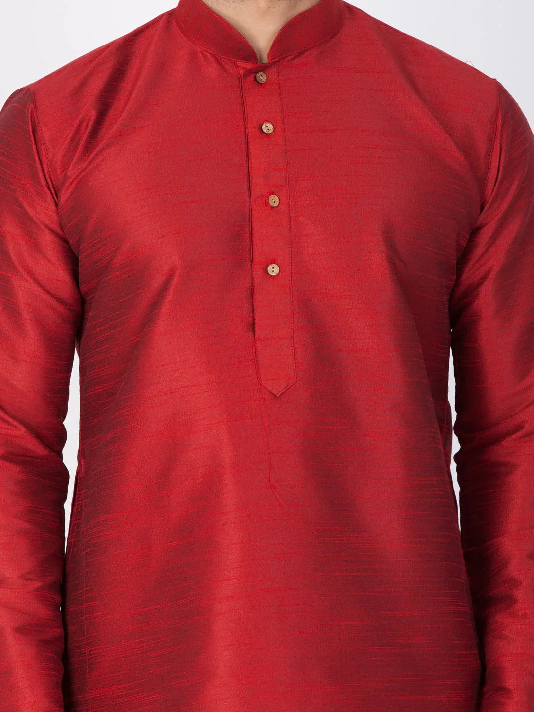 VASTRAMAY Men's Maroon Cotton Silk Blend Kurta and Dhoti Pant Set