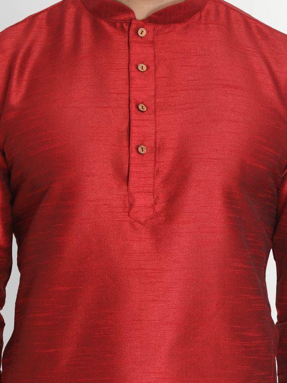 VASTRAMAY Men's Maroon Cotton Silk Blend Kurta and Pyjama Set