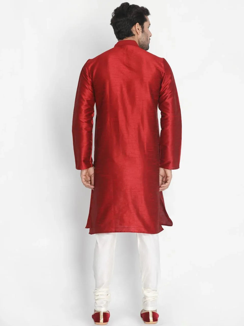 VASTRAMAY Men's Maroon Cotton Silk Blend Kurta and Pyjama Set