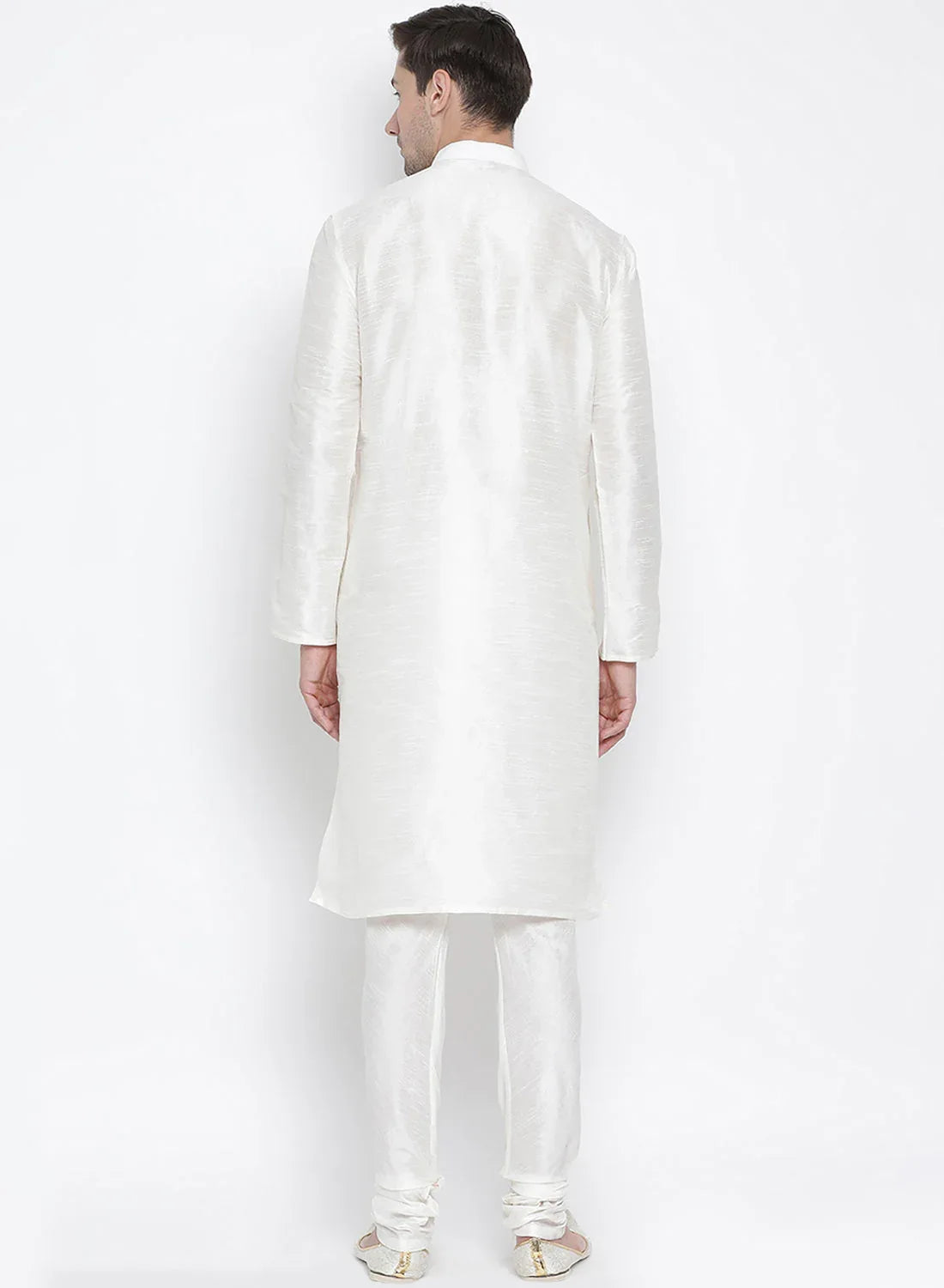 VASTRAMAY Men's White Cotton Silk Blend Kurta and Pyjama Set