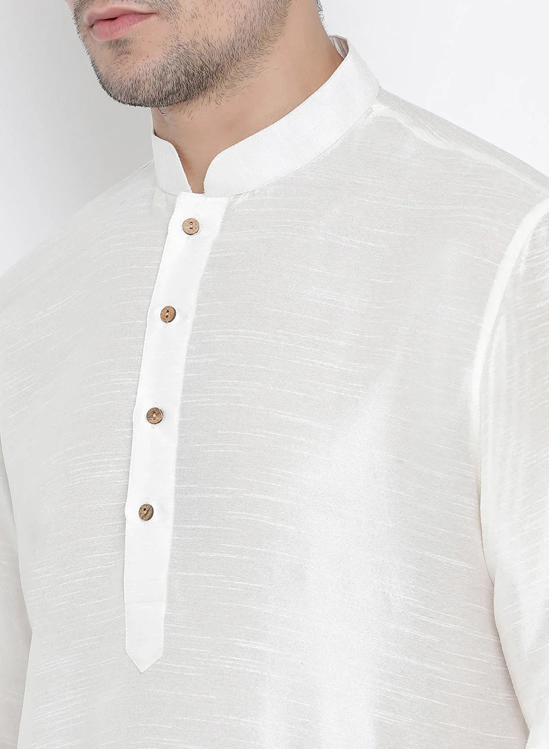 VASTRAMAY Men's White Cotton Silk Blend Kurta and Pyjama Set
