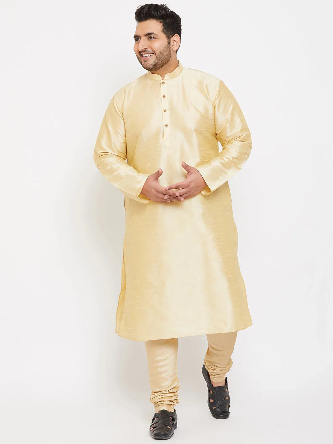 Men's Plus Size Golden Silk Blend Kurta Pyjama Set