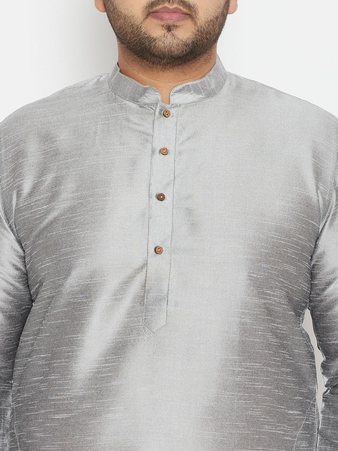 Men's Plus Size Grey Silk Blend Kurta