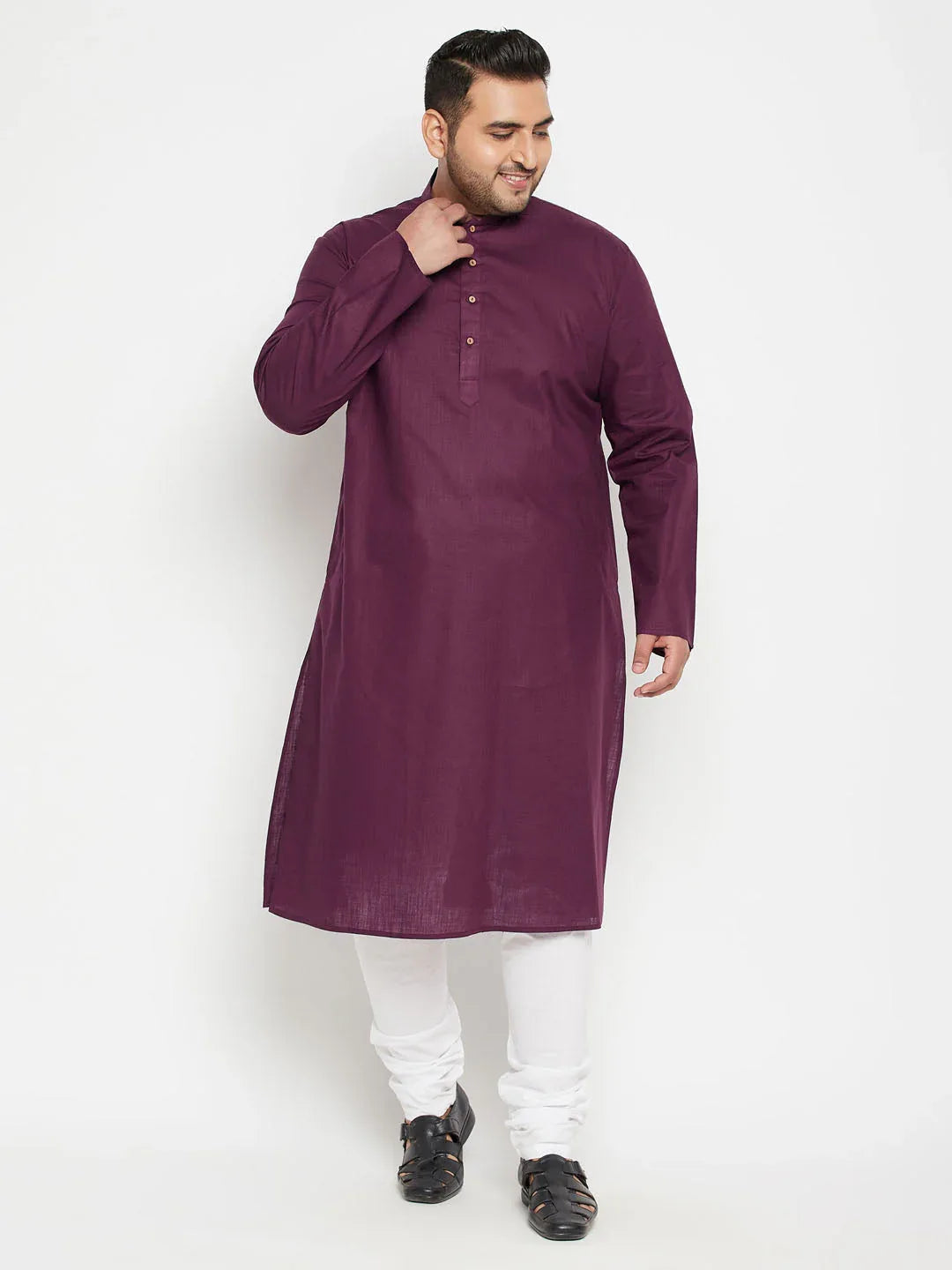 Men's Plus Size Purple Cotton Blend Kurta