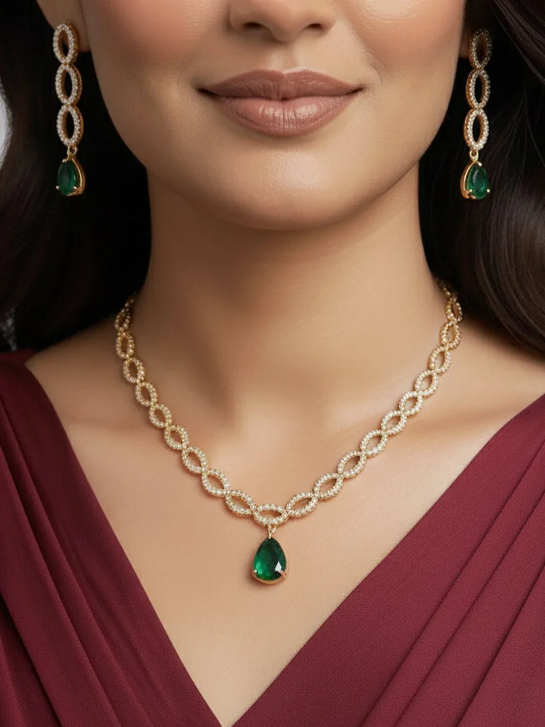 Women's Gold & Green Rhodium Plated Necklace